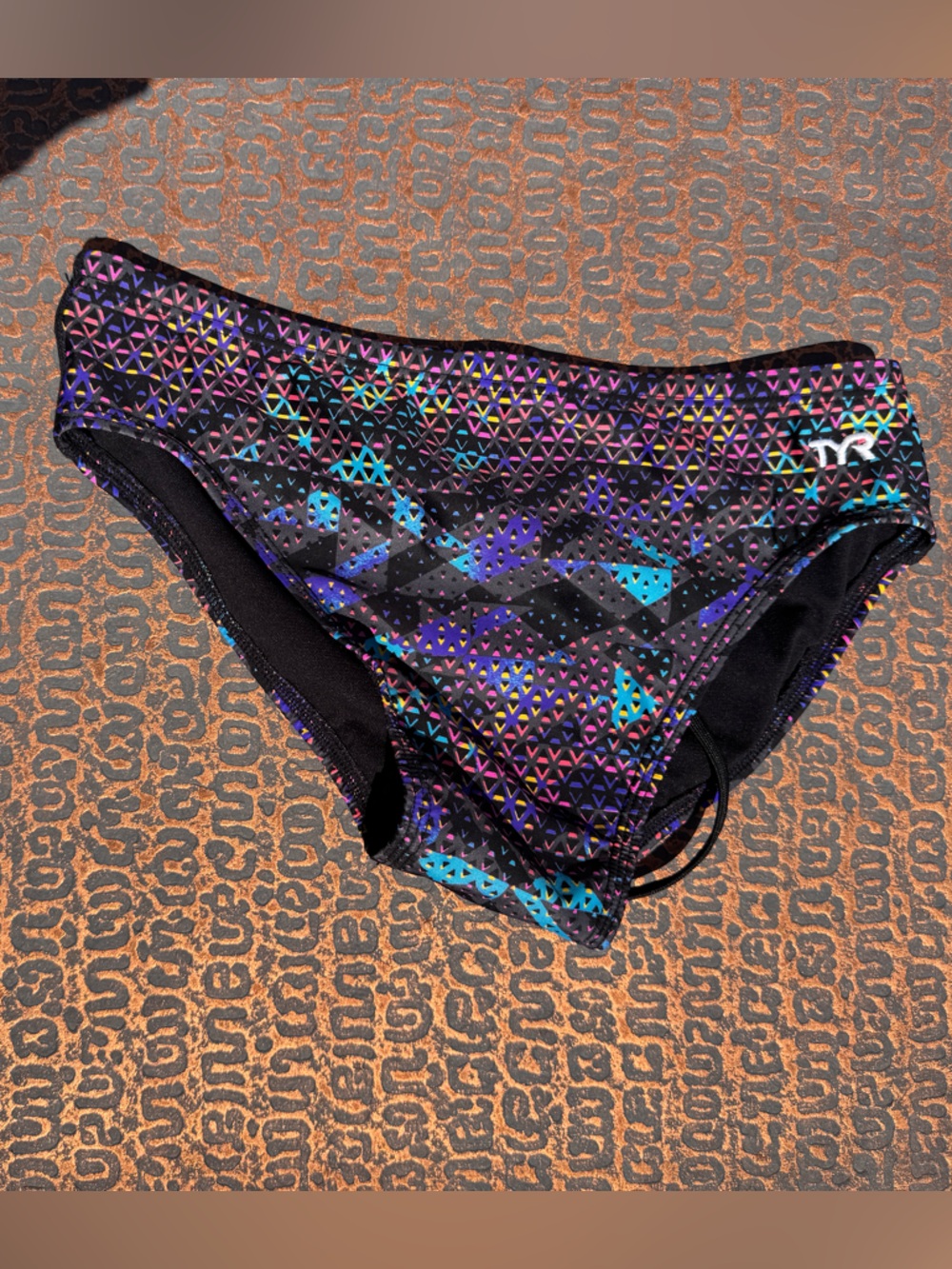 TYR Black Swim Trunks with Multicolor Geometric Print